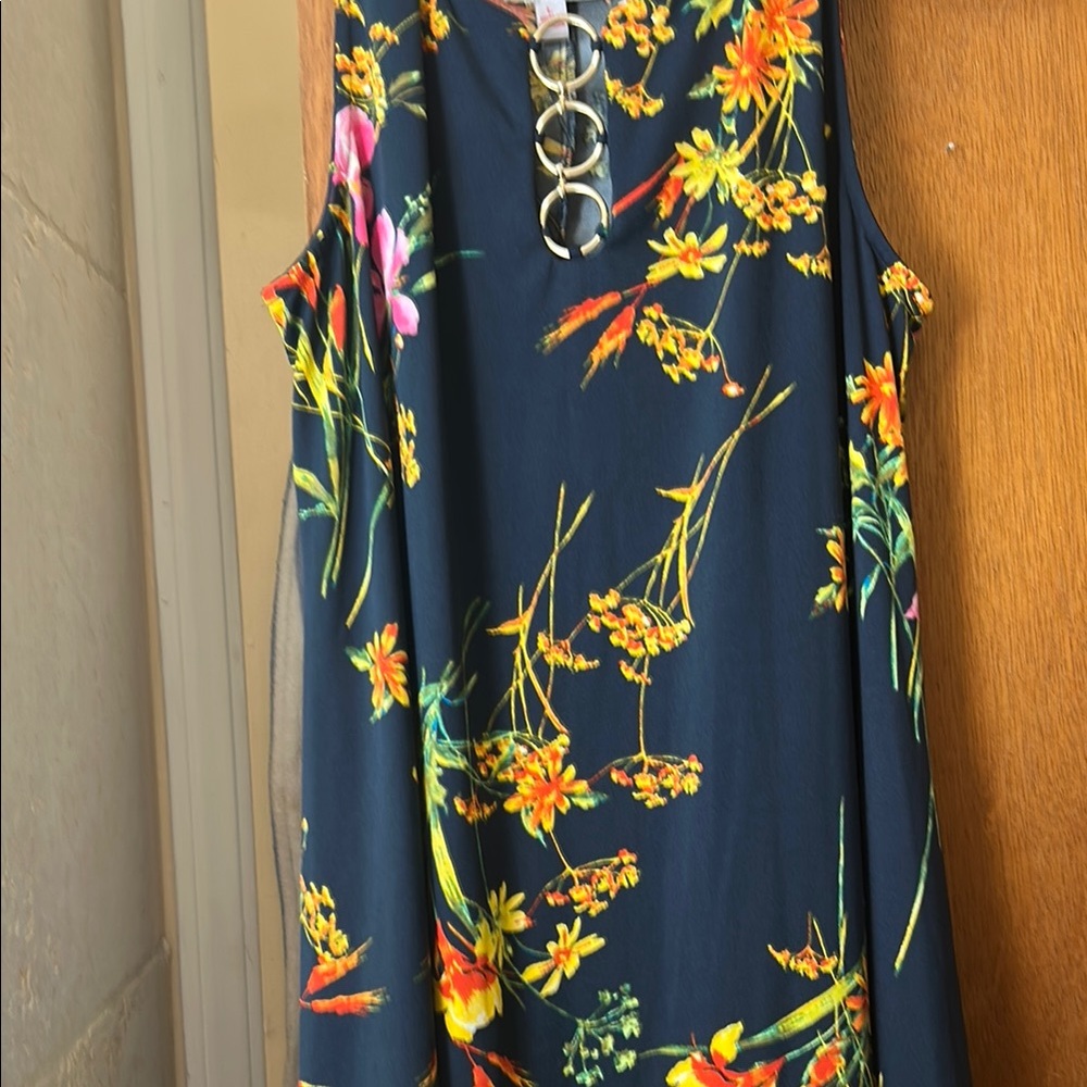 Asymmetrical Blue and Yellow Sleeveless Midi Dress